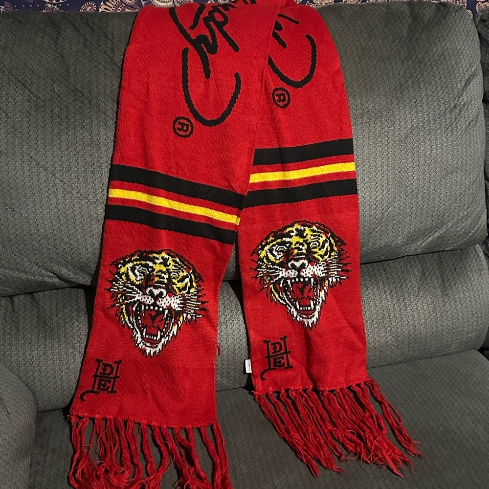 Ed Hardy Christian Audigier Red Scarf with Tiger Logo Design
